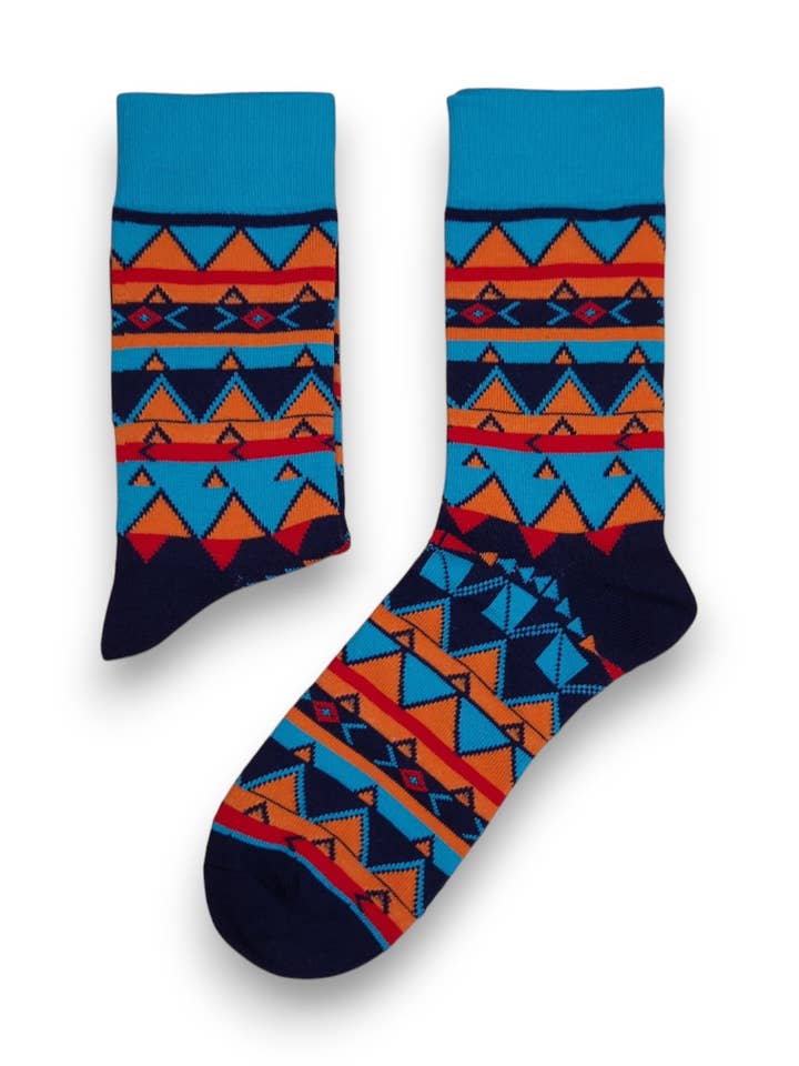 5 pairs - African socks / Afro socks / African print socks - Blue Orange Tribal print for wholesale by AfricanFabs