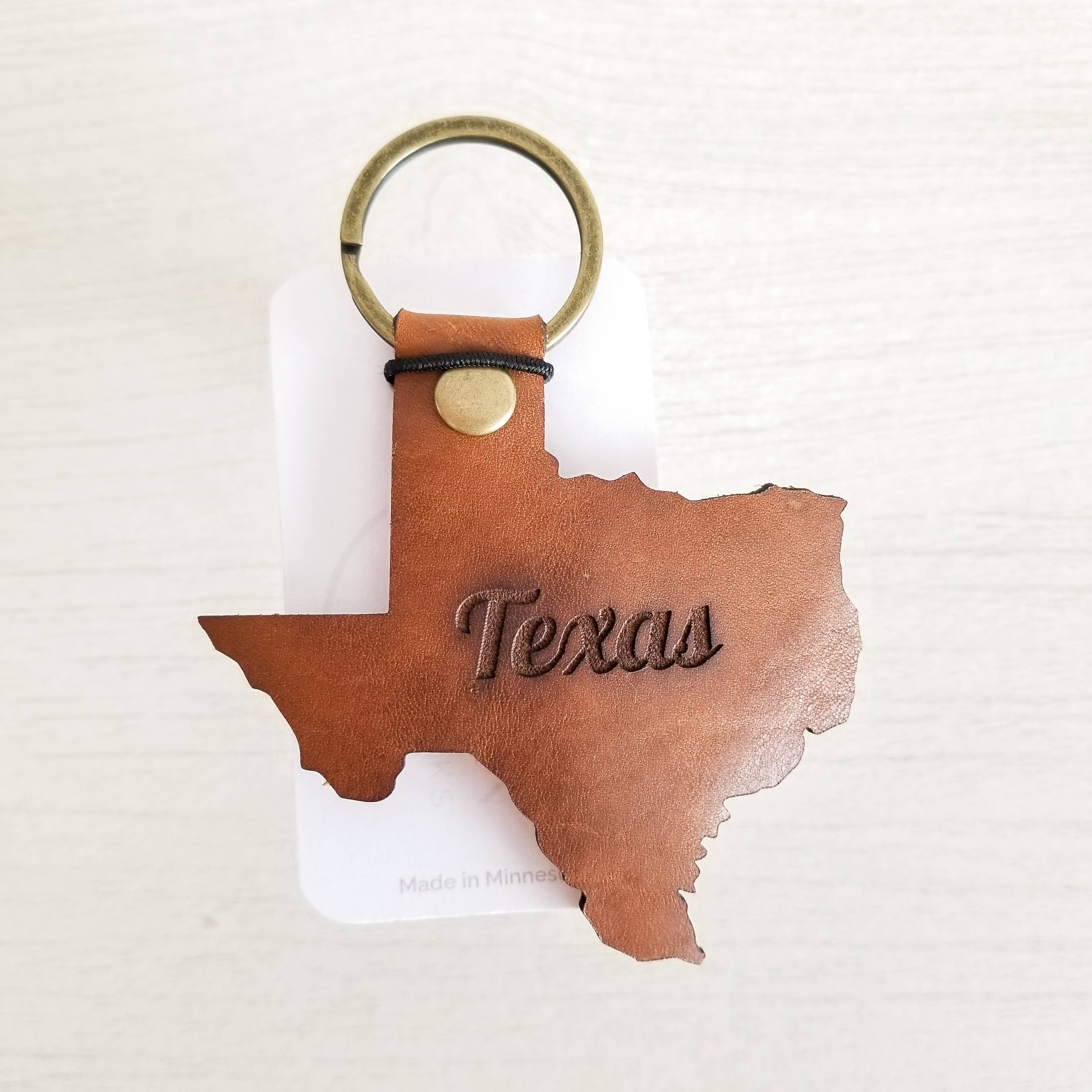 Brown Leather State Keychain for wholesale on Faire1