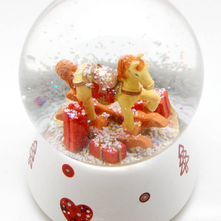 Schneekugelhaus - Wholesale Desk Globe - Snow globe rocking horse red gold with gifts with music box moonlight sonata 12 cm diameter