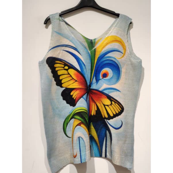POD5 Blue Butterfly Knit Printed Sleeveless Sweater for wholesale by LOOWIE