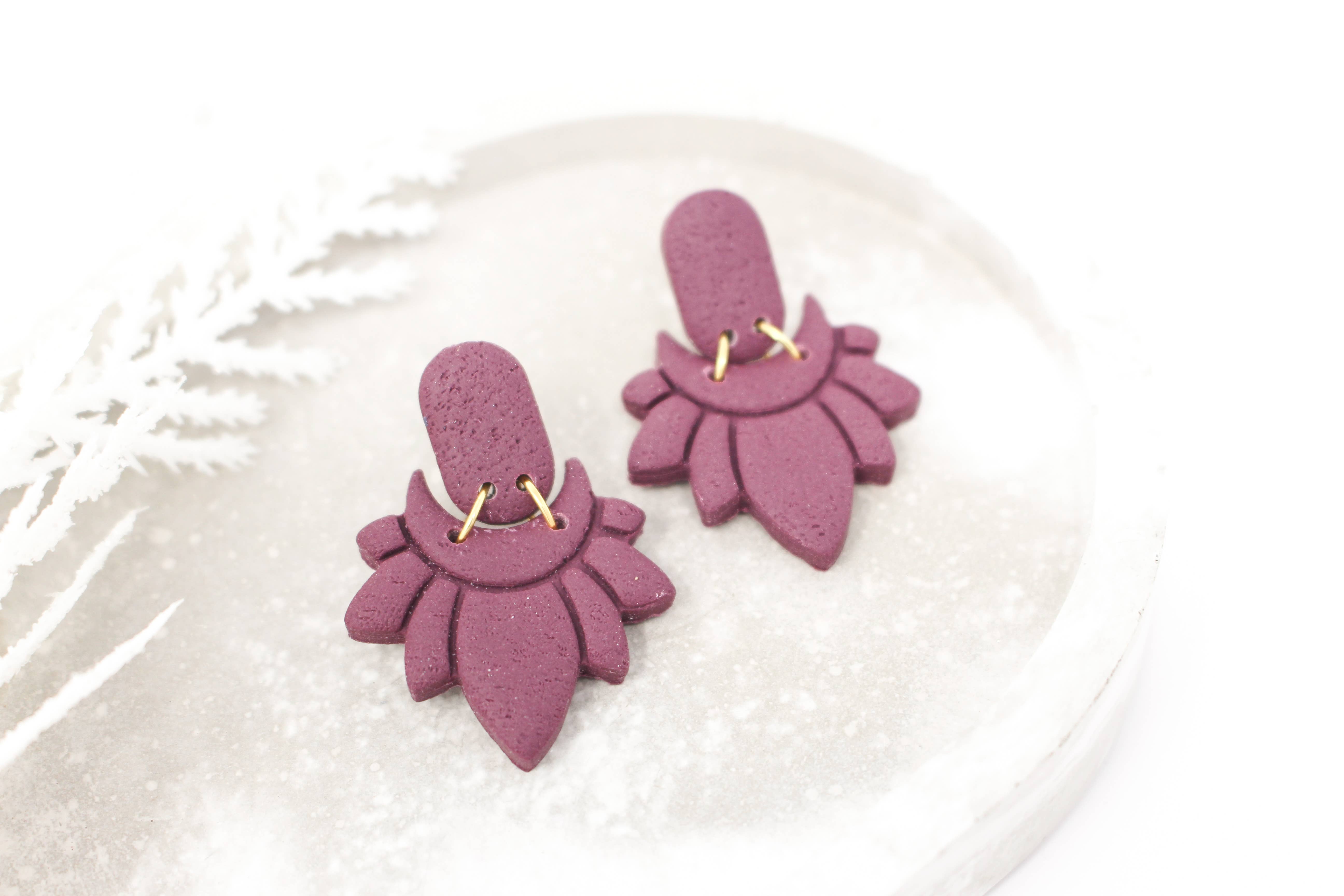 Fern and Arrow co. - Wholesale Dangle Earrings - Adara- Polymer clay maroon bohemian boho dangle earring