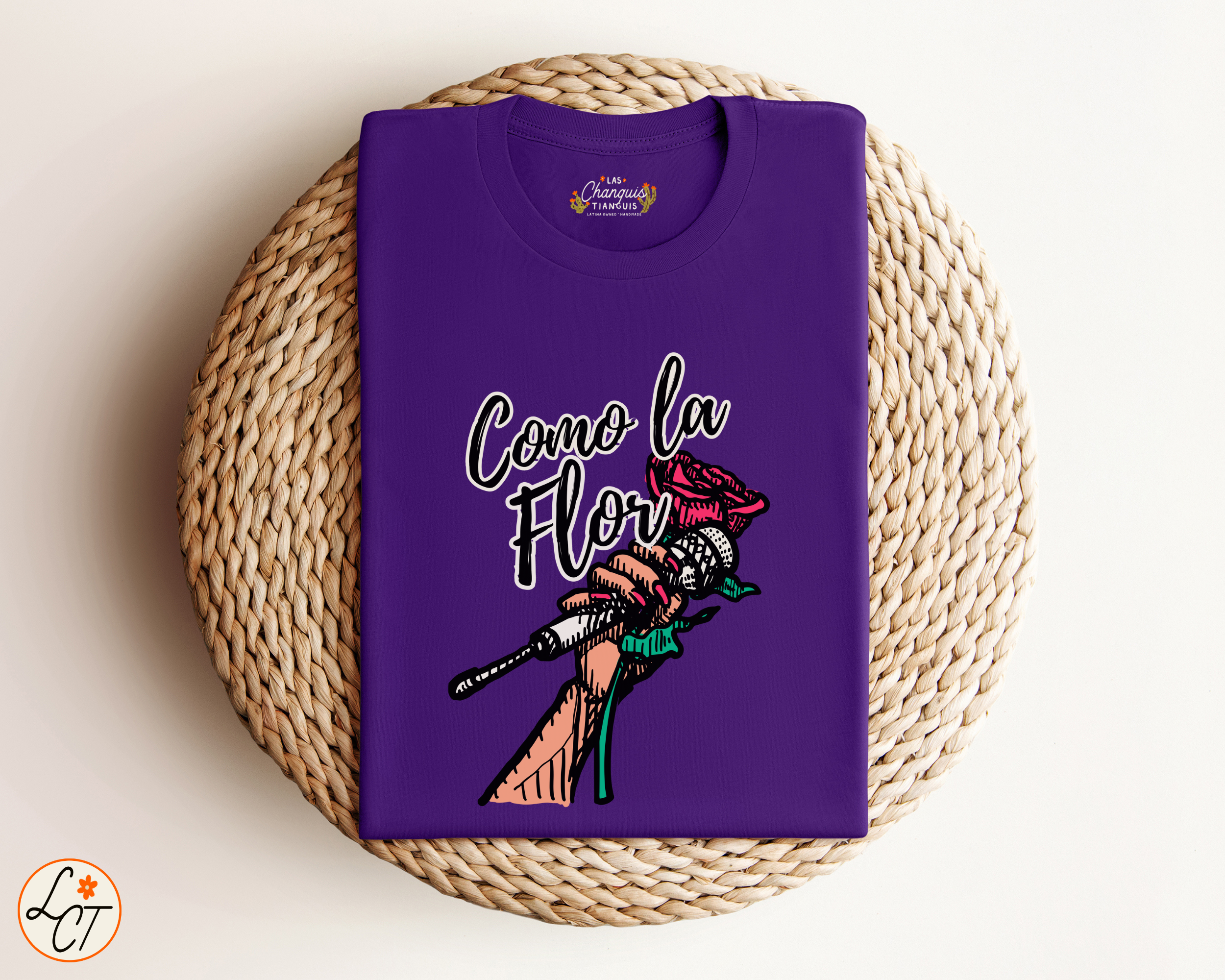 Las Changuis Tianguis - Wholesale T-Shirt (Graphic) - Women's - Como La Flor Selena Shirt – Purple Chicana Graphic Tee | Latina Apparel by Las Changuis Tianguis0