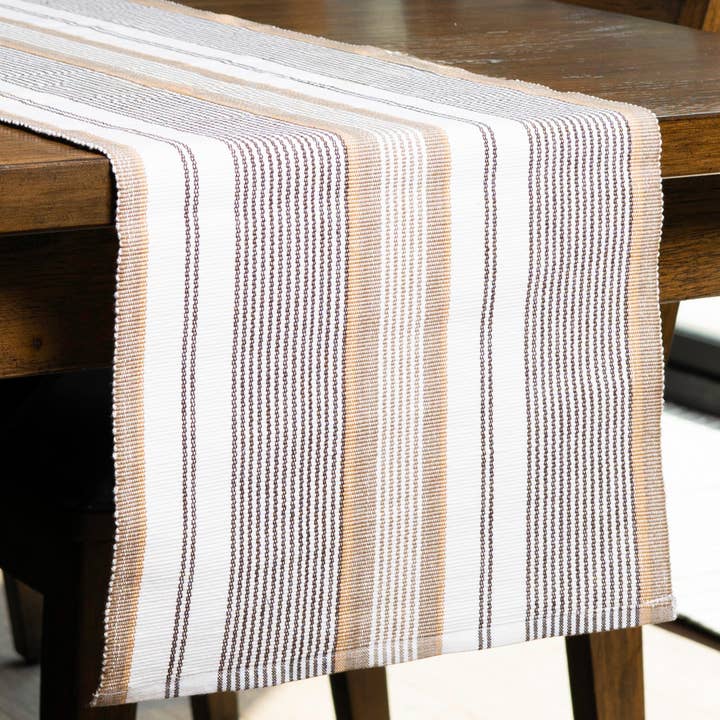 EZ Home Tan Stripe Woven Kitchen Table Runner for wholesale by Howard's