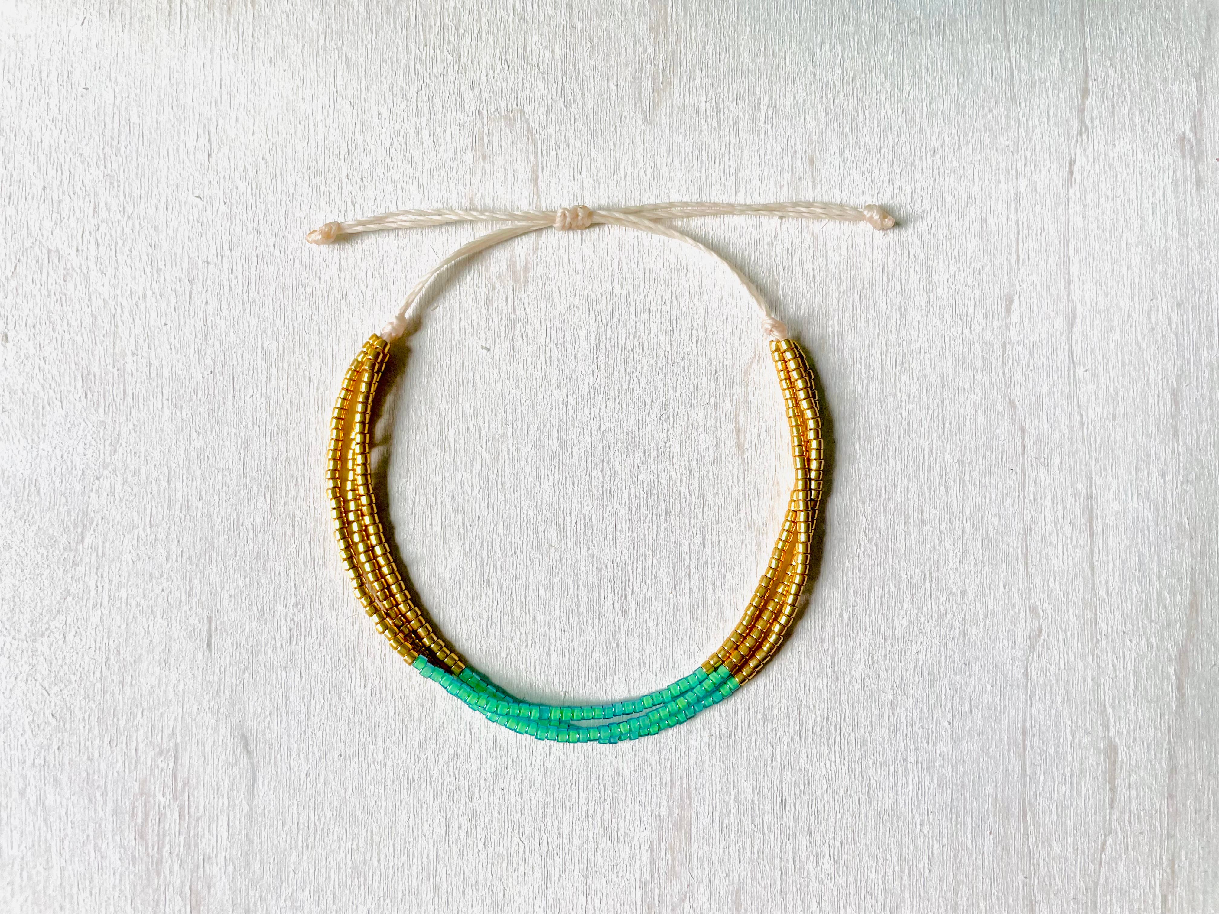 Atelline - Wholesale Beaded Bracelet - Adjustable Miyuki Pearl Bracelet in Waxed Cord, Rocaille3