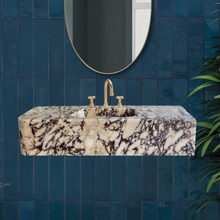 Arbon Marble – wholesale Tillbehörsset till badrum – Calacatta Viola Höger Hörn Handfat, Väggmonterat Handfat, Bondgårdshandfat, Marmortvättställ, Antik Marmor Flytande Kommod För Badrum