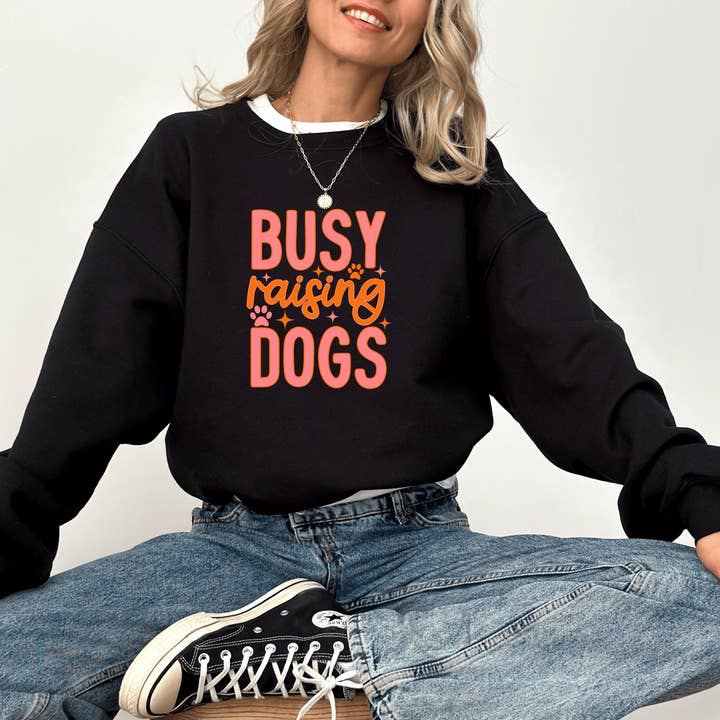 Busy Raising Dogs Mom Crewneck Sweatshirt for wholesale by CatahoulaCreations