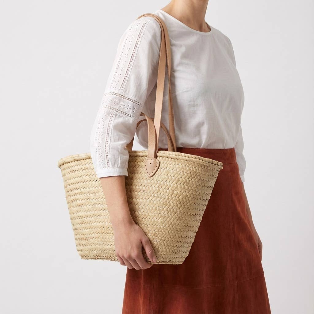 Melecraft - Wholesale Beach Bag - French Market Basket Straw Tote - Double Leather Handles8