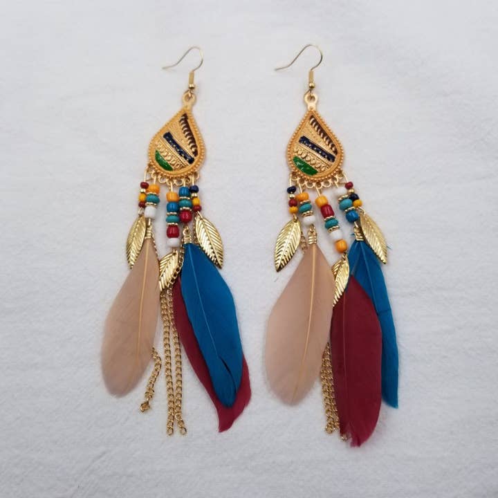 Boho lange oorbellen met kleurrijke kralen en franjes voor wholesale door ENA Jewelry