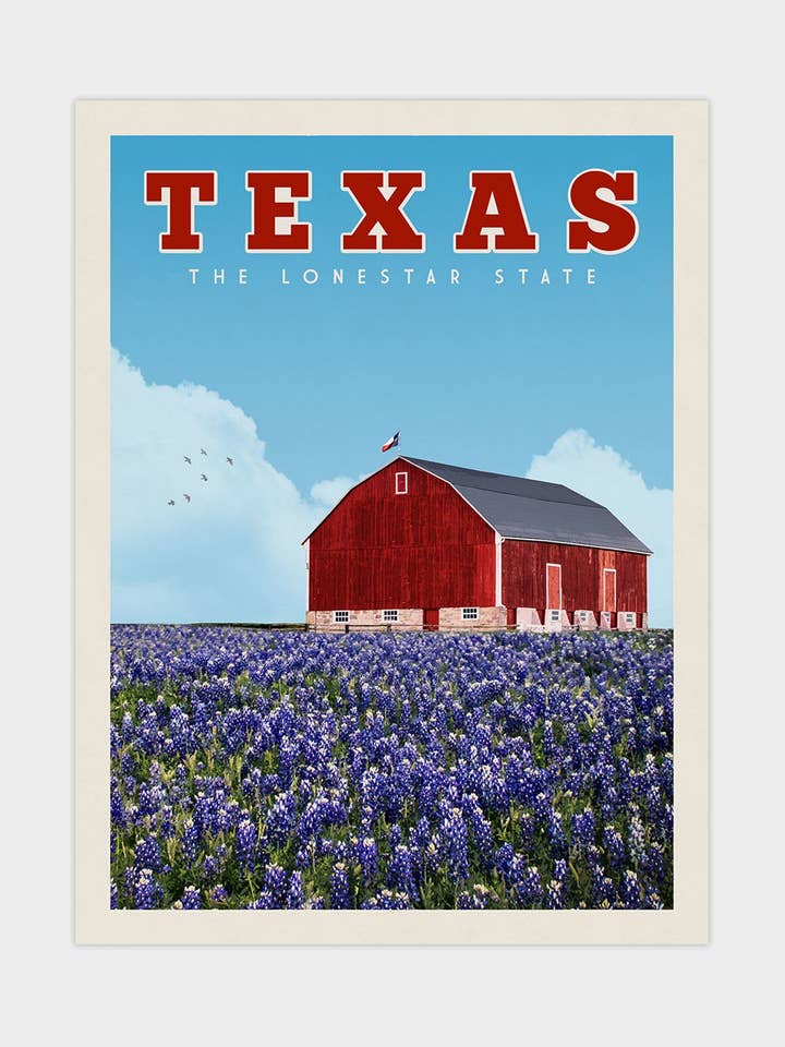 Texas - Imprimé de voyage vintage pour la vente par Vintaprints