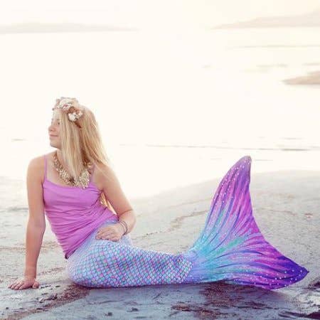 Sun Tail Mermaid - Wholesale Beach/Pool Toy - Kids & Baby - Aurora Borealis Mermaid Tail + Lavender Monofin Set for kids, girls, teens, and women (pool toy)5