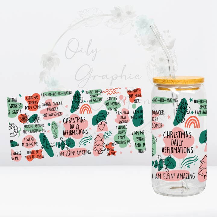 Affermazioni natalizie, pellicola protettiva UV DTF da 16 once per la vendita all'ingrosso da parte di Oily Graphic Creations