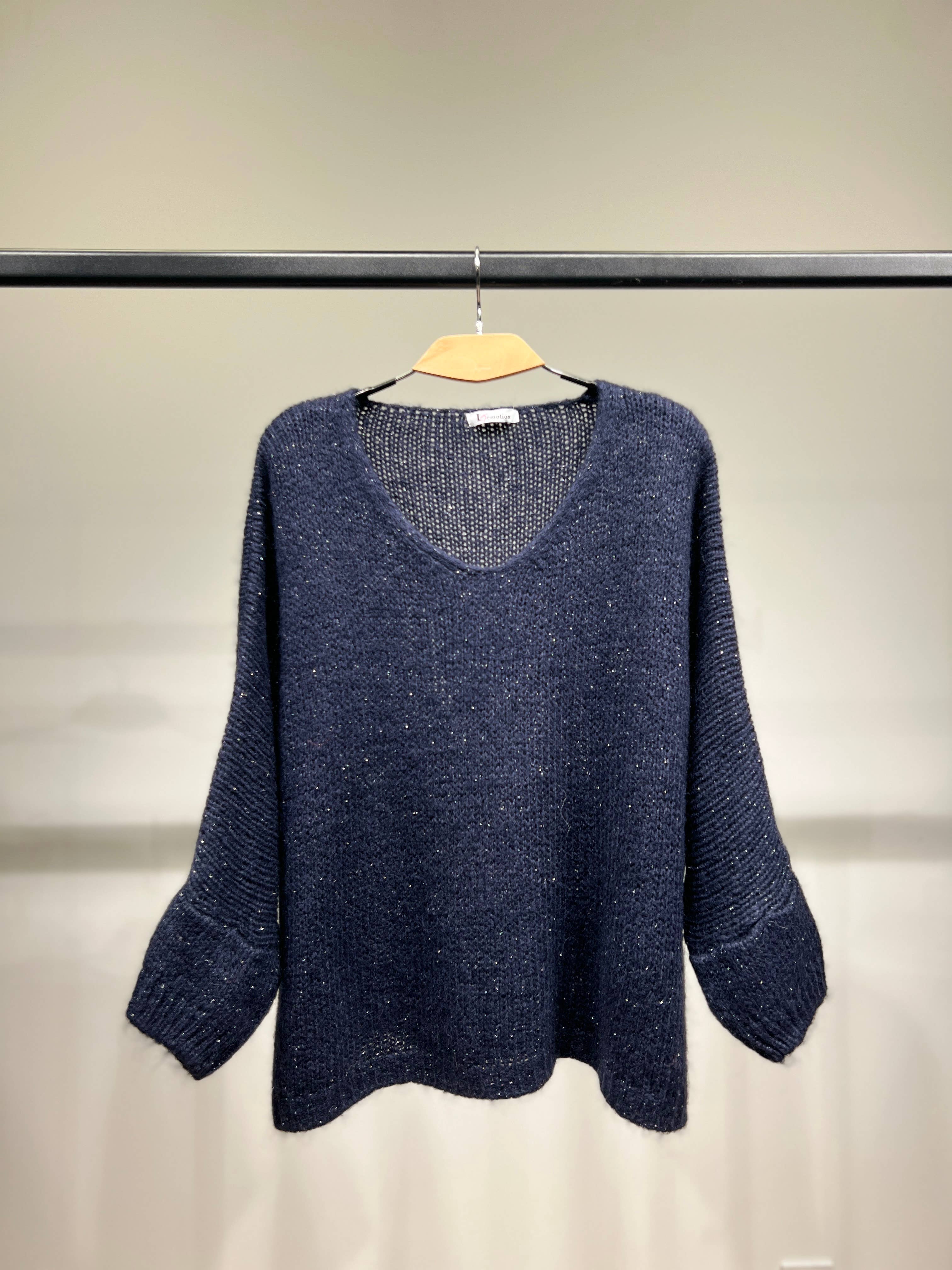 L'Emotion – Pulôver - Mulher por atacado – Suéter de malha larga com manga longa em lurex 60% mohair/lã virgem14