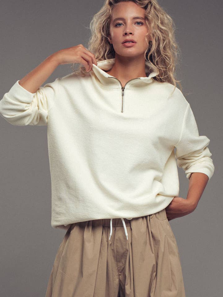 Urban Daizy - Wholesale Sweatshirt - Women's - Vintage Washed Quarter Zip Ribbed Sweatshirt10