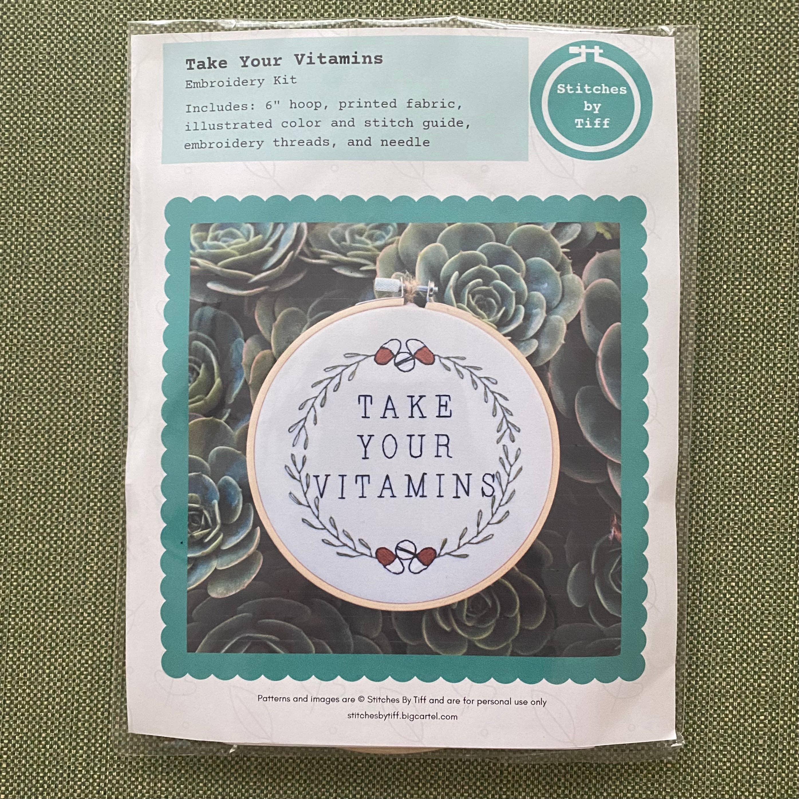 Stitches By Tiff - Wholesale Embroidery/Cross Stitch Supplies - Take Your Vitamins Craft Embroidery Kit1
