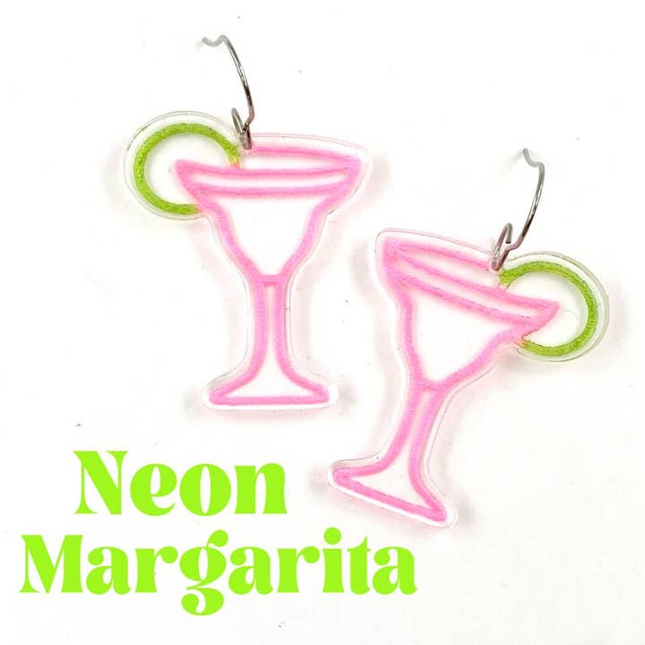 1.5" Neon Margarita Acrylic Dangles - Cinco de Mayo Earrings for wholesale by Doohickies