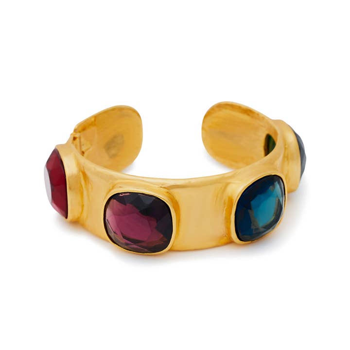 Satin Gold Multi Multicolored Stations Cuff for wholesale on Faire