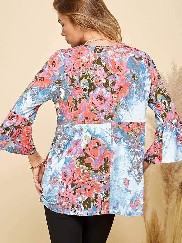 Shopin LA - Wholesale Tunic - Women's - SPT5198 - WOMEN FLORAL PRINT 3/4 SLEEVE TUNIC TOP3