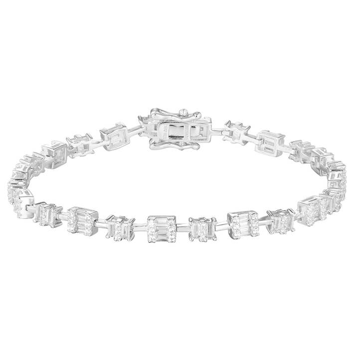 Rhodium belagt sterlingsølv hvid CZ armbånd for engroshandel hos Dlux Jewels