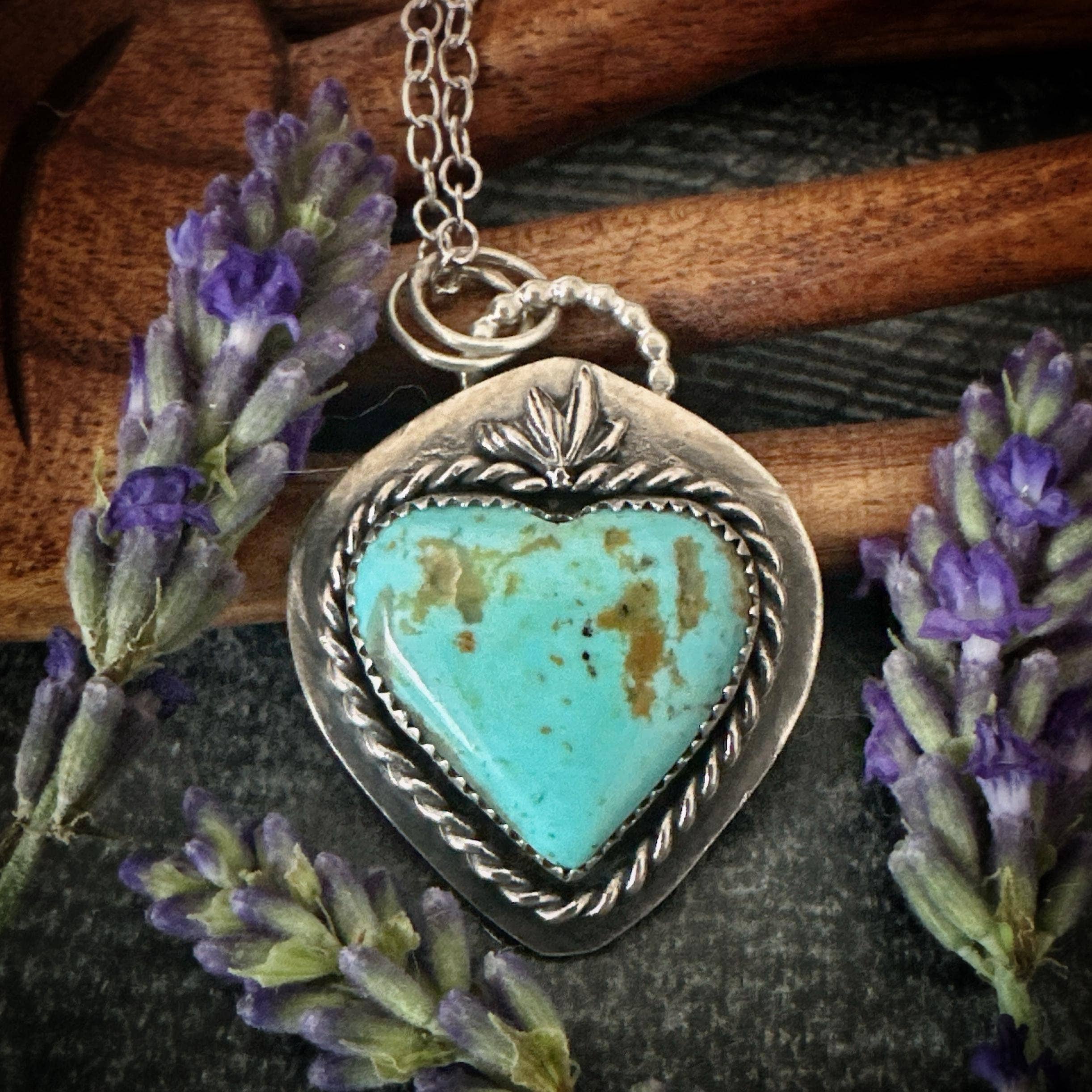 oaktownwendy - Wholesale Pendant/Charm Necklace - Kingman Turquoise Sacred Heart Necklace - Sterling Silver2