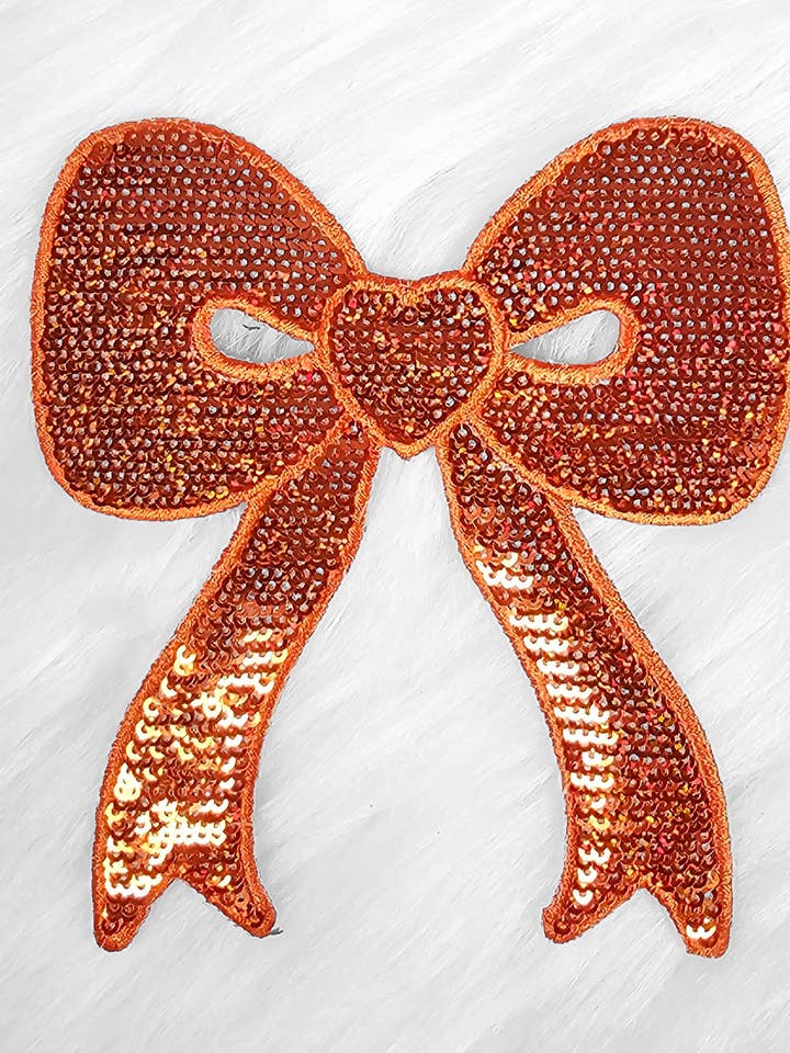 Side Bow Orange Sequin Iron On Patch for wholesale by Scratch Decor
