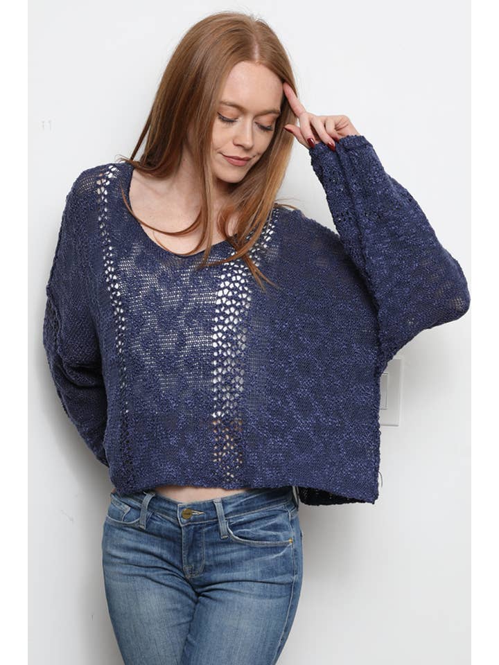 ANGIE - Vendita all'ingrosso Maglione tricot - Donna - Maglione leggero crop con scollo a V dallo stile beachy24