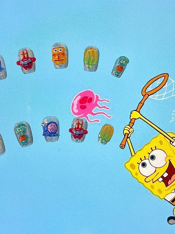 Deluxe 100% håndlavede kunstige negle (korte) - SvampeBob for engroshandel hos KTNN Studio Inc.