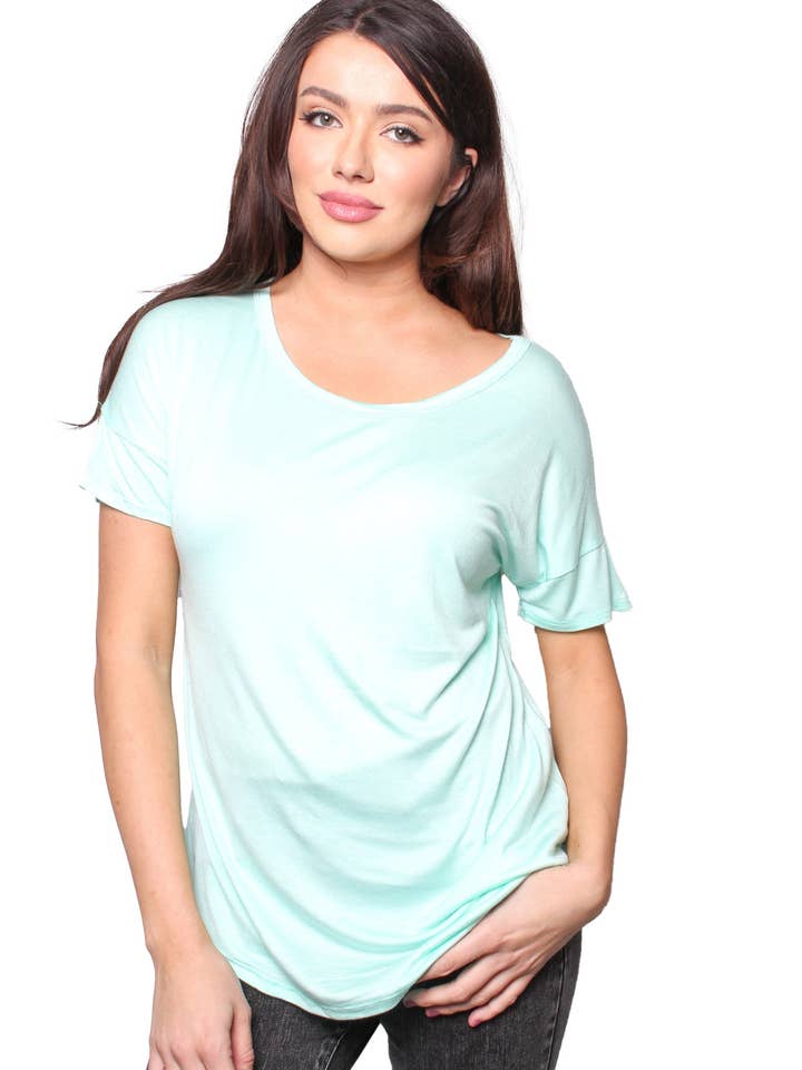 Kvinders kortærmet rund hals grundlæggende Top for engroshandel hos Good Stuff Apparel