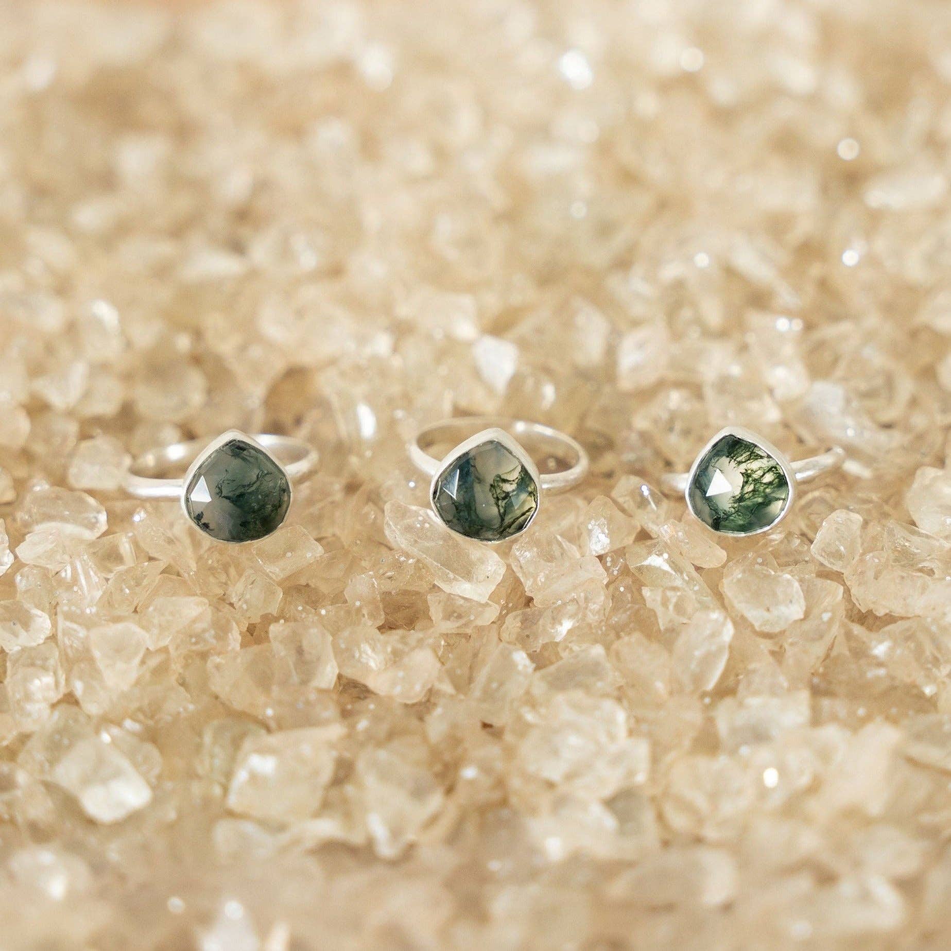 Indie Rae - Wholesale Single Stone/Solitaire Ring - Moss Agate Teardrop Rings - Multiple Sizes4