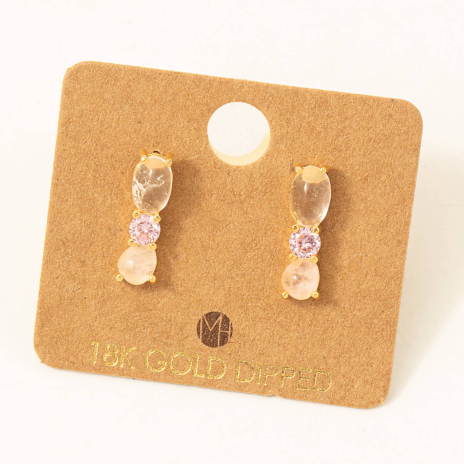 Fame Accessories - Vendita all'ingrosso Orecchini pendenti - Orecchini a bottone con triplo perno immerso in oro