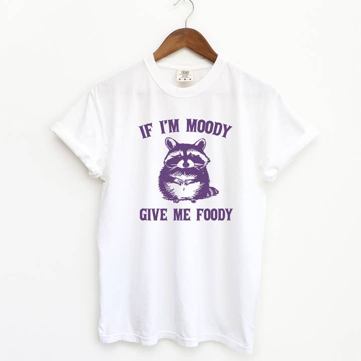 Blue Giraffe Inc - Wholesale Screen printed t-shirt – Women′s - If Im Moody Give Me Foody Raccoon T-Shirt1