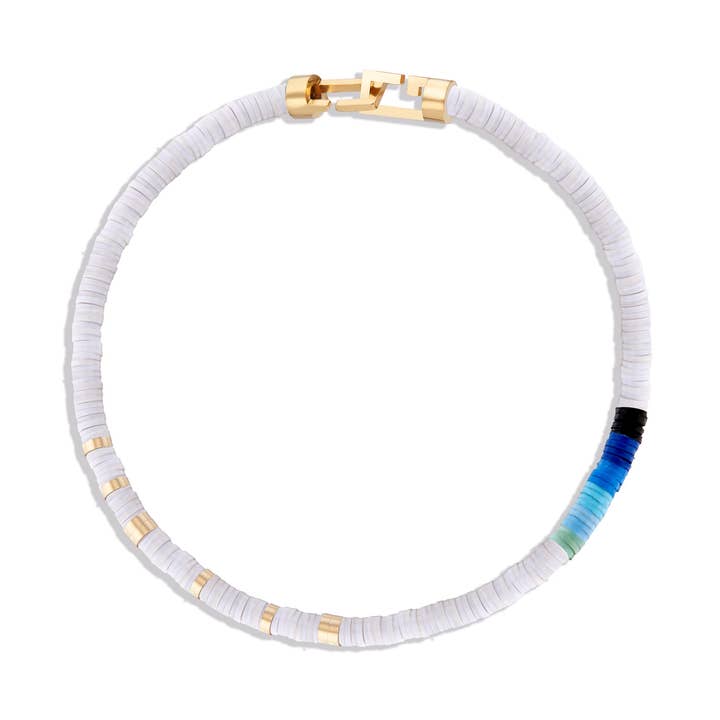 White & Gold Heishi Beads w/ Blue Gradient for wholesale by C. GRASSI