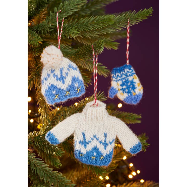 Namaste - Wholesale Christmas decoration - Set of 3 Knitted Winter Woolies Blue