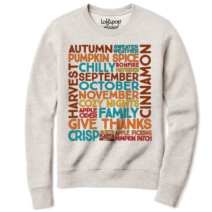 Sweat-shirt d'art de mots de la saison d'automne, cadeaux d'automne confortables pour la vente par Loftipop
