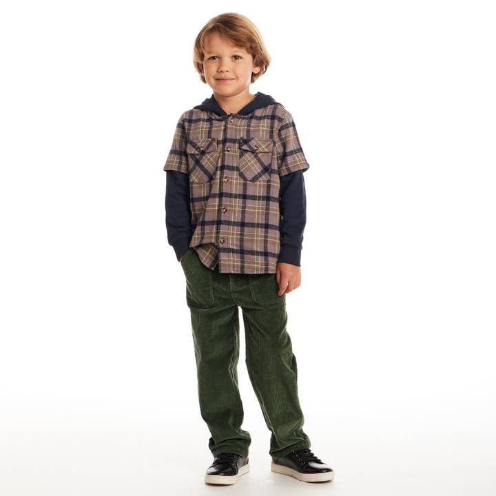 Kids Twofer Hoodie | Brown Plaid for wholesale on Faire1