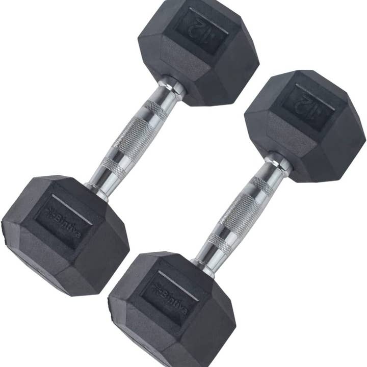 Bintiva - Wholesale Fitness Equipment - Rubber Coated Hexagon Dumbbells - Set of 2