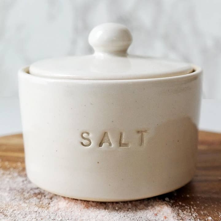 White Ceramic Salt Cellar with Lid for wholesale by Stuck in the Mud Pottery