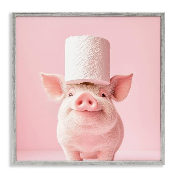 Stupell Industries - Wholesale Wall Sign - Silly Piggy Pink Toilet Paper - Framed Wall Art20