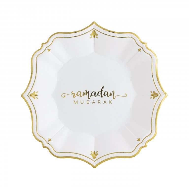 EID Creations - Vente Assiette jetable - 8 Assiettes Dessert Blanches Ramadan