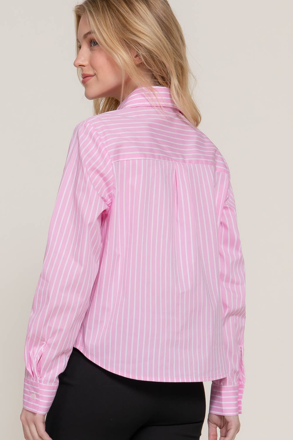 Active Basic | Active USA – wholesale Buttoned-down shirt – Women's – Long Sleeve Button Down Stripe Poplin Shirt9