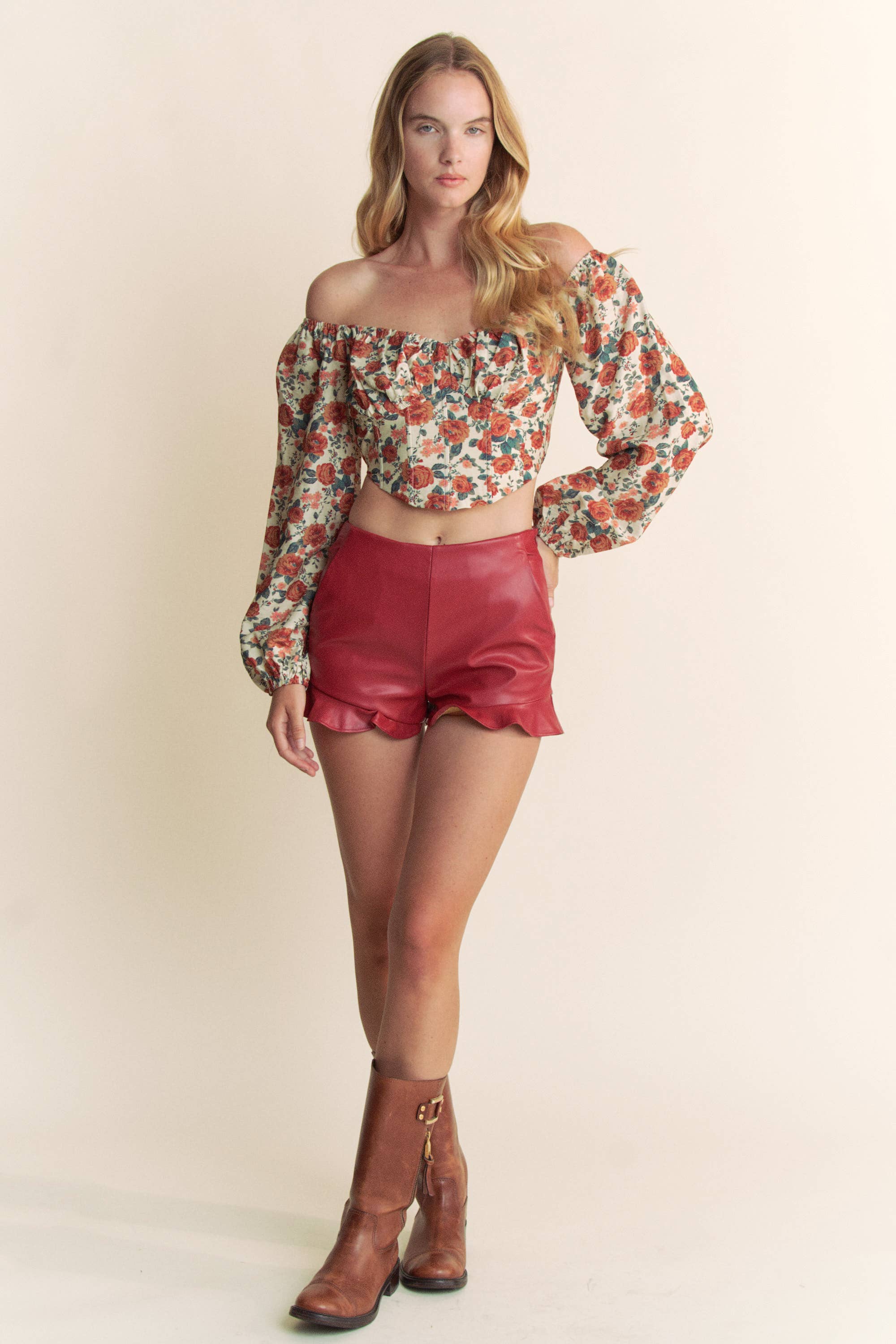 Taupe Multi OTTOMAN FLORAL PRINT LONG SLEEVE TOP for wholesale on Faire6