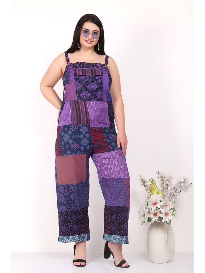 Wevez - Vente Combinaison – femme - Combinaison à jambes larges avec poches patchwork et motif floral pour femmes1