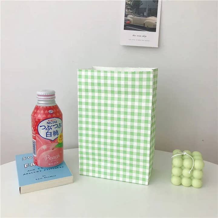 ByHome – Saco de presente por atacado – 25 sacolas de papel dobrável xadrez pastel em 3 cores6