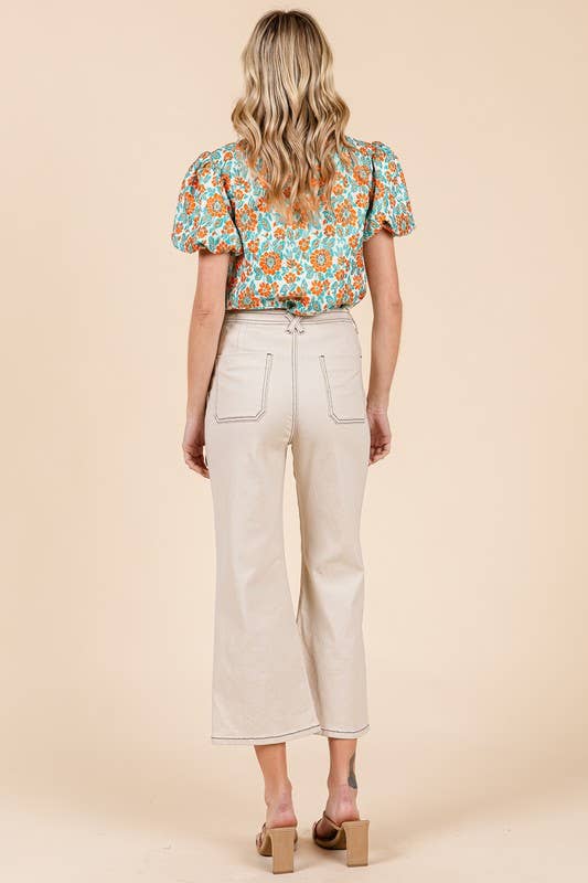 GeeGee x Lovelo - Wholesale Pants - Women's - Blanket Stitching High-Waisted Cropped Pants, OP51712.2