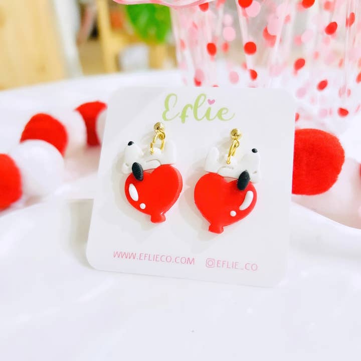 Eflie - Wholesale Dangle Earrings - Snoopy On Heart Balloon Valentine’s Day Dangle Earrings Love