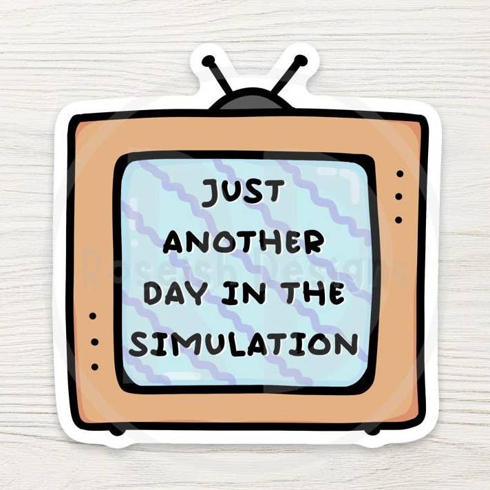 Roseish Designs - Wholesale Sticker - Just Another Day in the Simulation Sticker : Funny Retro TV Glitch Sticker, Sarcastic Millennial Meme Gift0