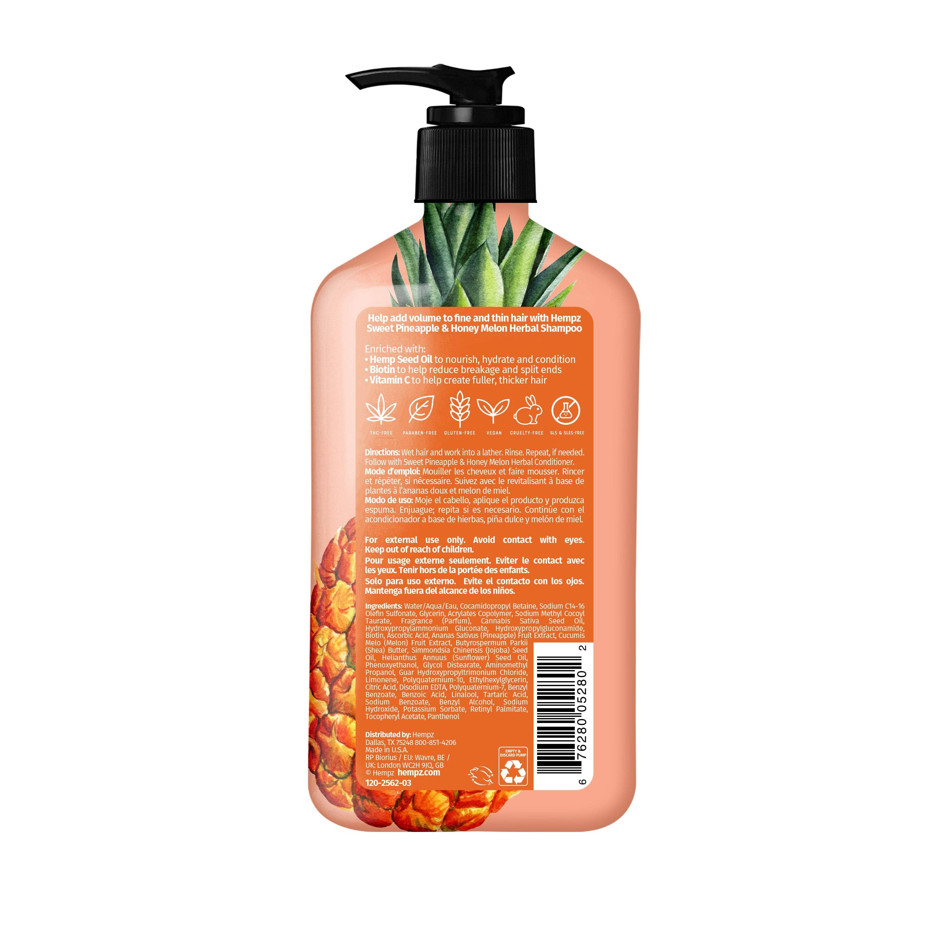 Hempz UK - Venta al por mayor Champús para el cabello - Champú herbal de piña dulce y melón con biotina vegana y vitamina C para cabello fino/fino4