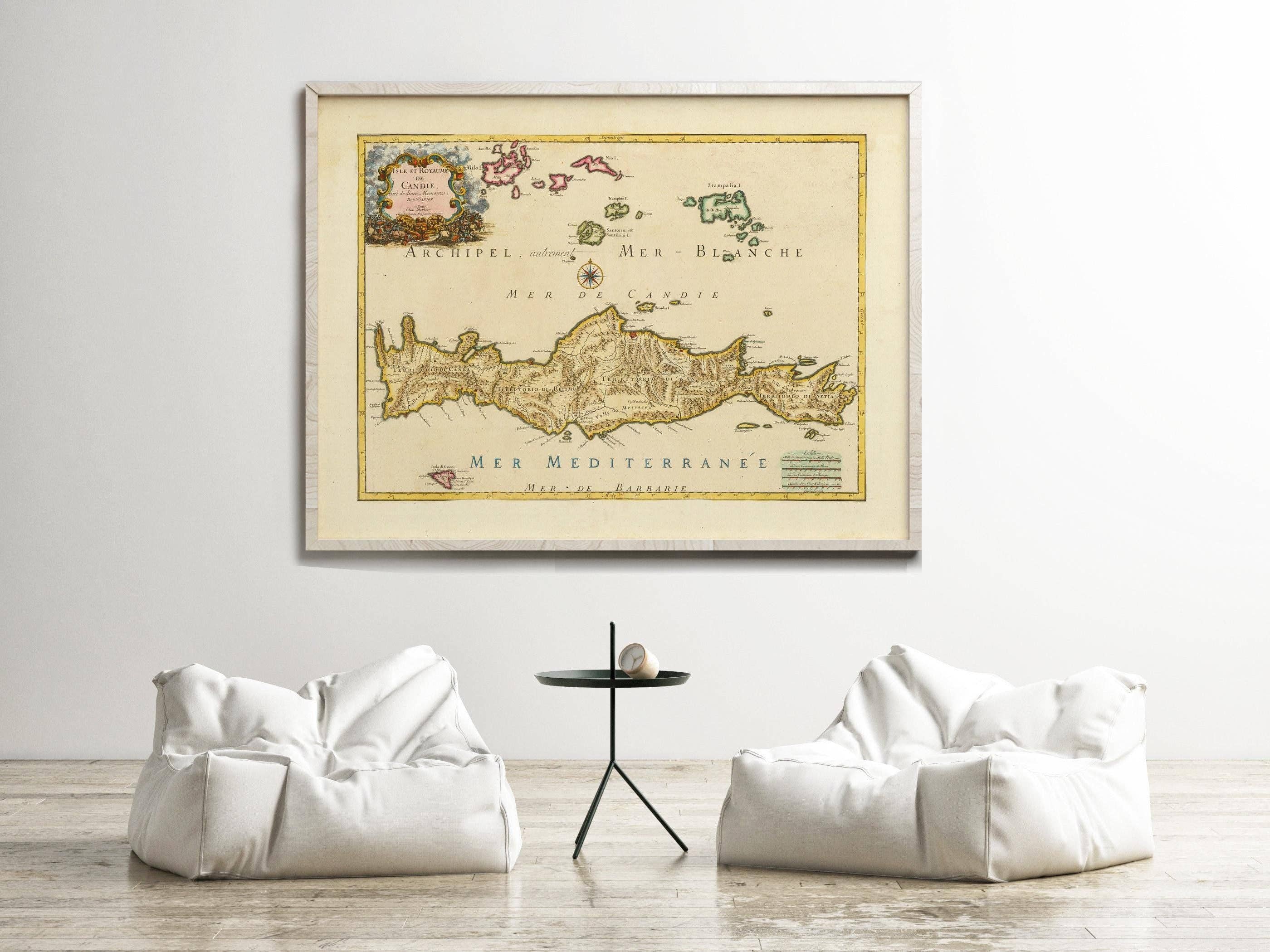 OldCityPrints - Old Maps and Posters - Wholesale Art Print - Old Map of Crete Island 1670 Gozzi, Santorini, Stampalia, Nio Greece Crete | Vintage Map Wall Art Print | Large Map Print1