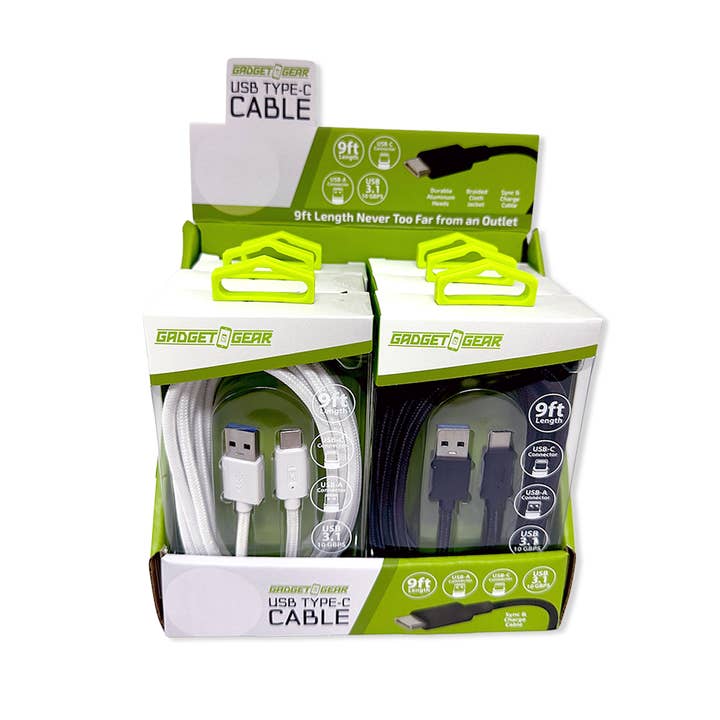 Novelty Brands - Wholesale Charging Cable - Gadget Gear USB to USB-C 9FT Charging Cable Boxed Assortment3