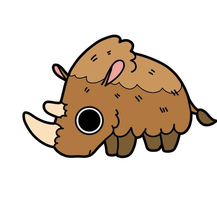 Mégafaune préhistorique - Épinglette en laine avec rhinocéros pour la vente par Rextooth Studios