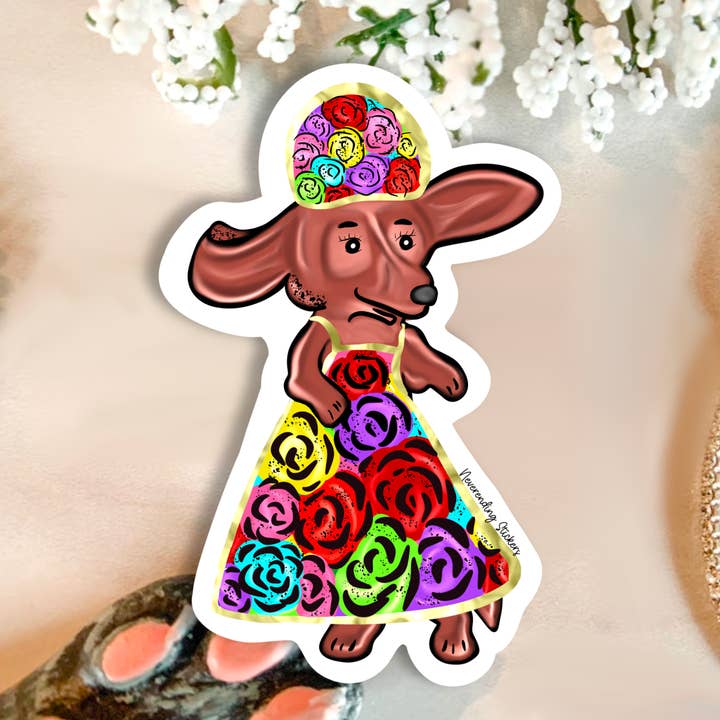 Neverending Stickers - Dauchshund Queen - 3x3in- Vinyl Sticker Or Magnet - Dia De Los Muertos for wholesale by Neverending Stickers